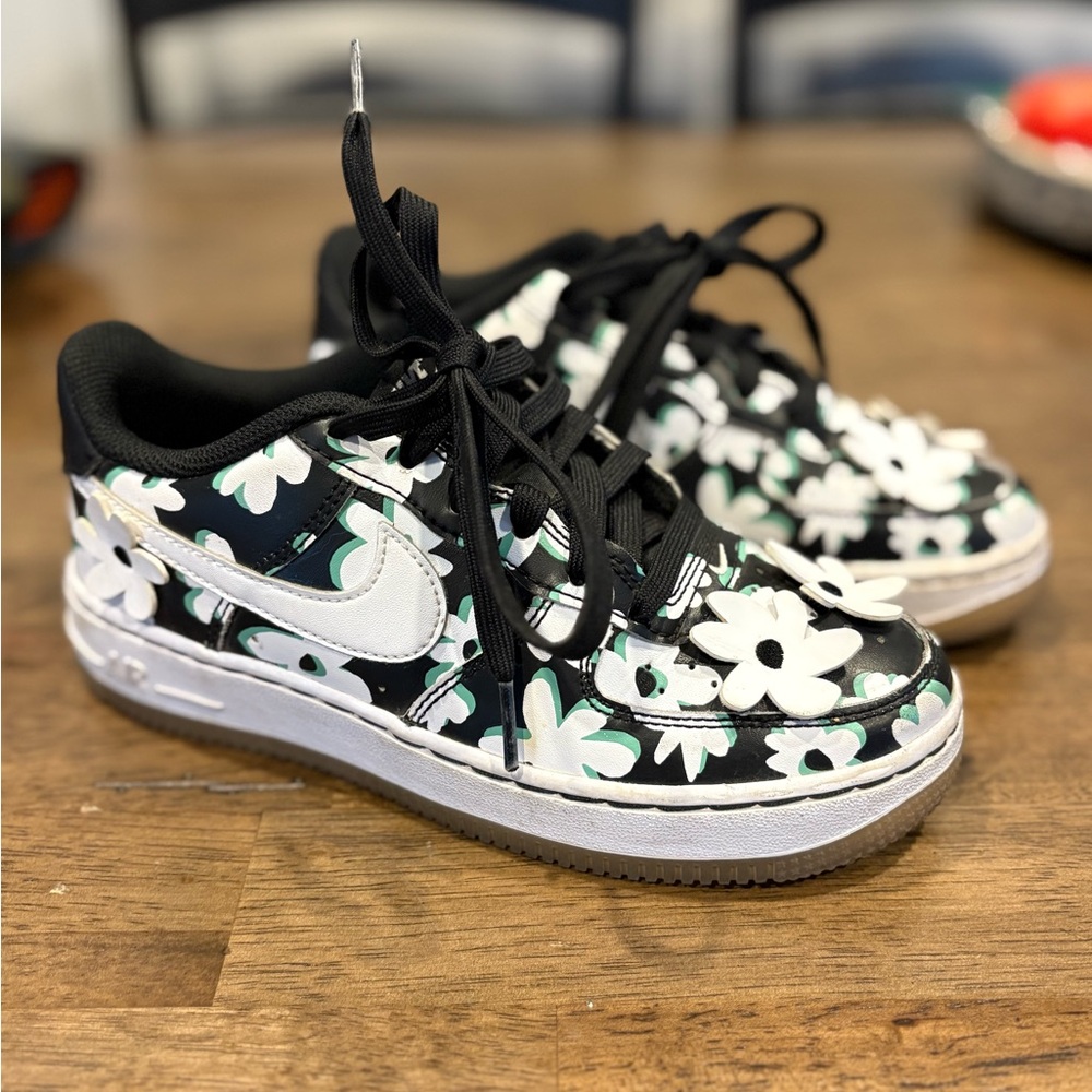 Nike Kids Black and White Floral Sneakers